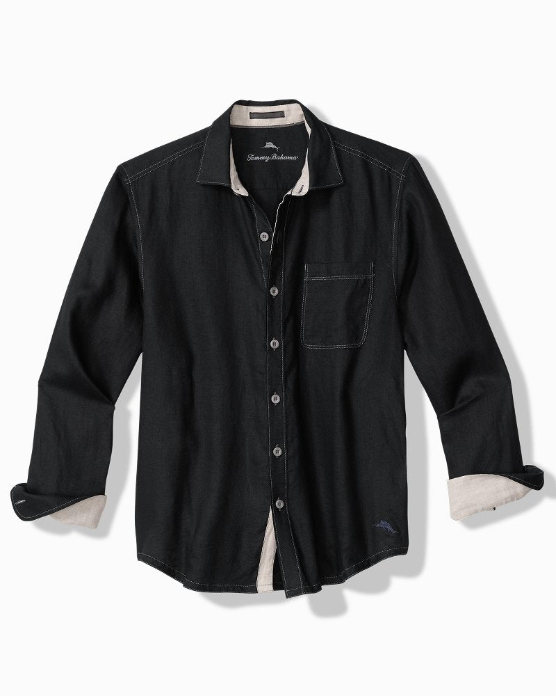 Big & Tall Paradise Breezer Linen Long-Sleeve Shirt - Black