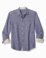 Big & Tall Paradise Breezer Linen Long-Sleeve Shirt - Island Navy