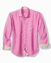 Big & Tall Paradise Breezer Linen Long-Sleeve Shirt - Pink Umbrella