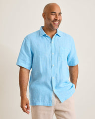 Big & Tall Paradise Breezer Linen Short-Sleeve Shirt - Glass Bead Blue