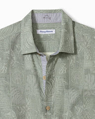 Big & Tall Fairview Fronds Silk Camp Shirt - Smoke Grey