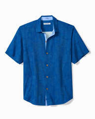 Big & Tall Fairview Fronds Silk Camp Shirt - Classic Blue