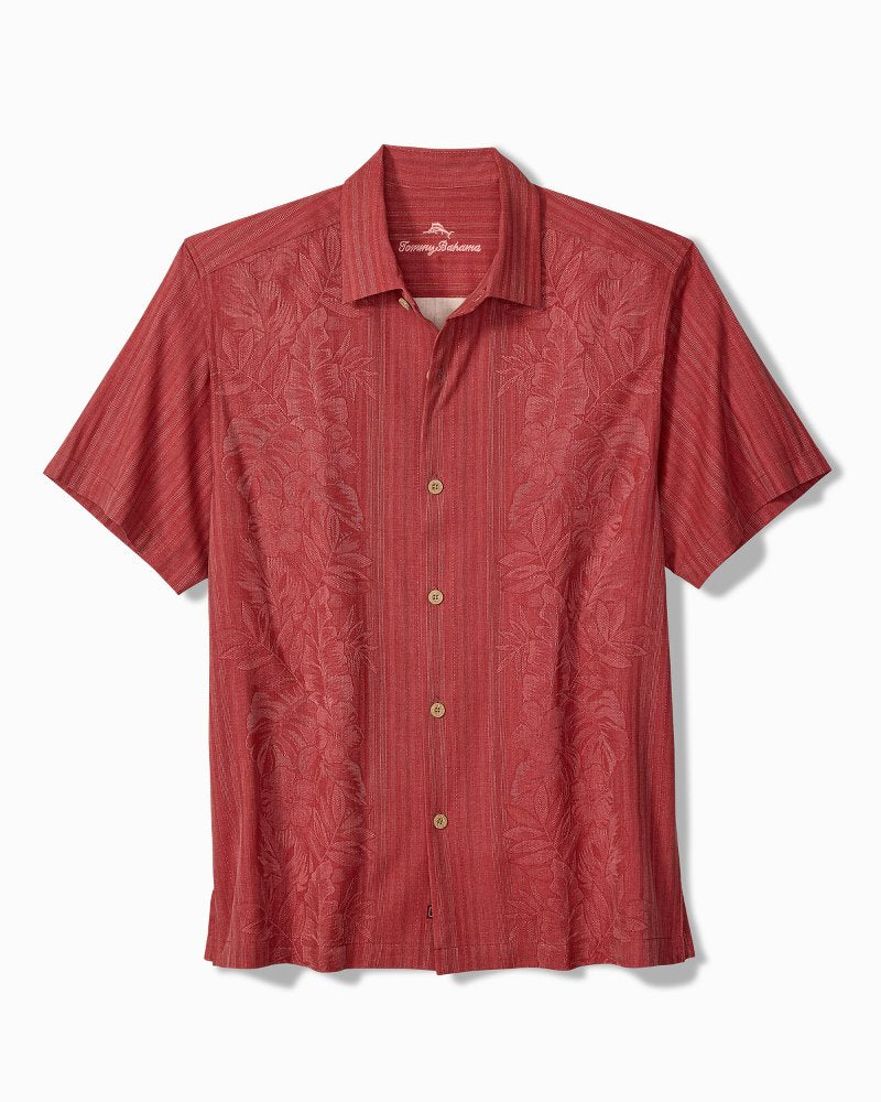 Big & Tall Maui Border Silk Camp Shirt - Deep Havana