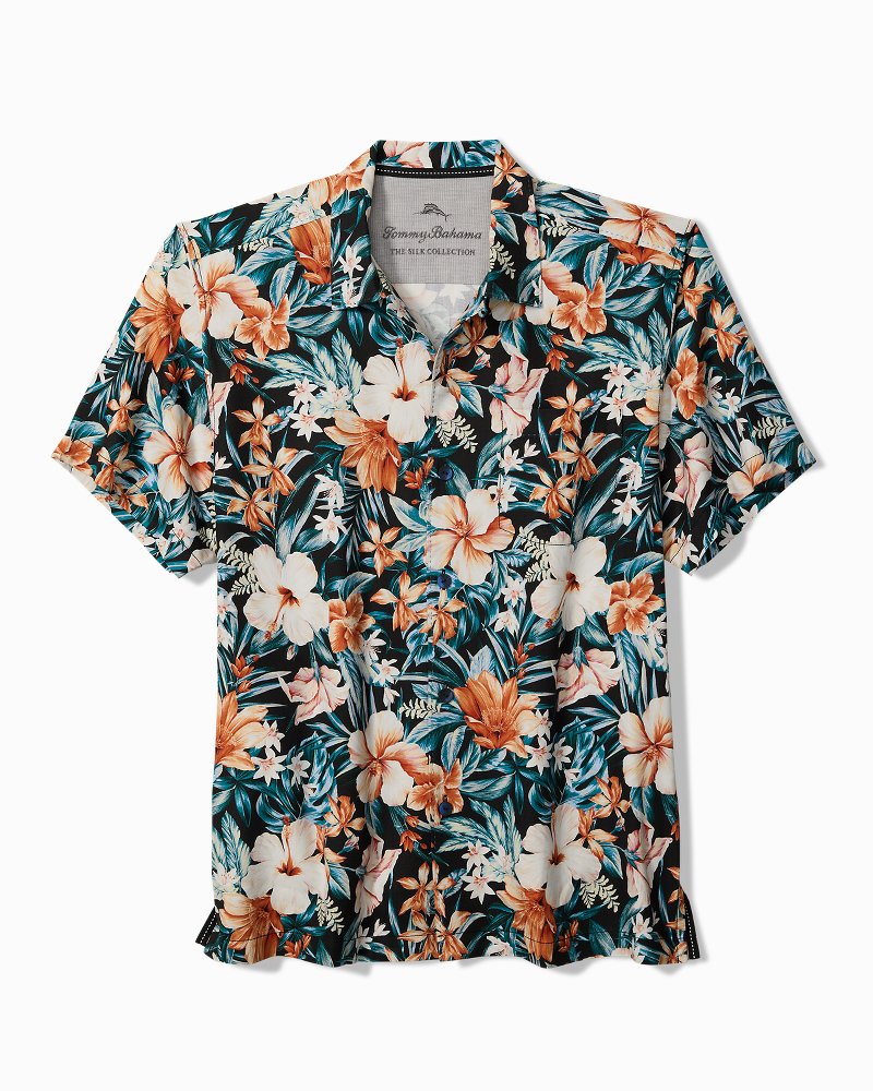 Big & Tall Midnight Blooms Silk Camp Shirt - Evening Blue