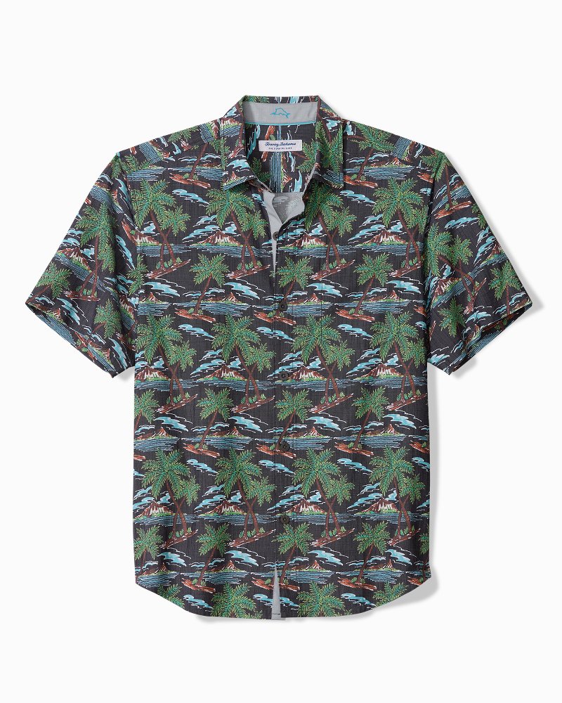 Big & Tall Coastal Ease Isle Be There IslandZone Camp Shirt - Stone Brown