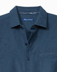Big & Tall Breeze Island Cotton Short-Sleeve Shirt - Bering Blue
