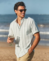 Big & Tall Nova Wave Aloha Stripe Cotton-Blend Shirt - Dusty Sage