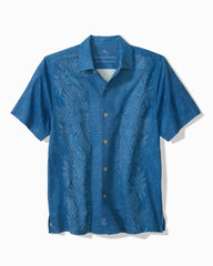 Big & Tall Kona Luxe Border Silk Camp Shirt - Dockside Blue
