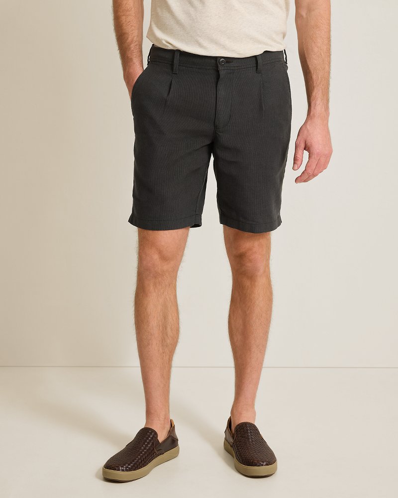 Big & Tall Isla Sands Stripe Stretch-Linen Shorts - Black