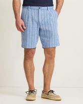 Big & Tall Isla Shores Stripe Linen-Blend Half E-Waist Shorts - Port Side Blue