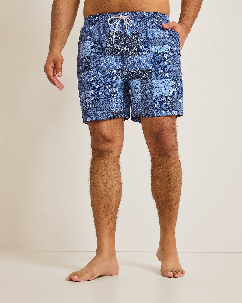 Big & Tall Naples Palazzo Patchwork Swim Trunks - Island Navy
