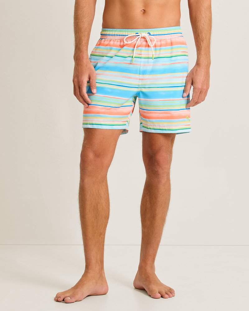 Big & Tall Naples Sand & Stripes Swim Trunks - Turquoise Haze
