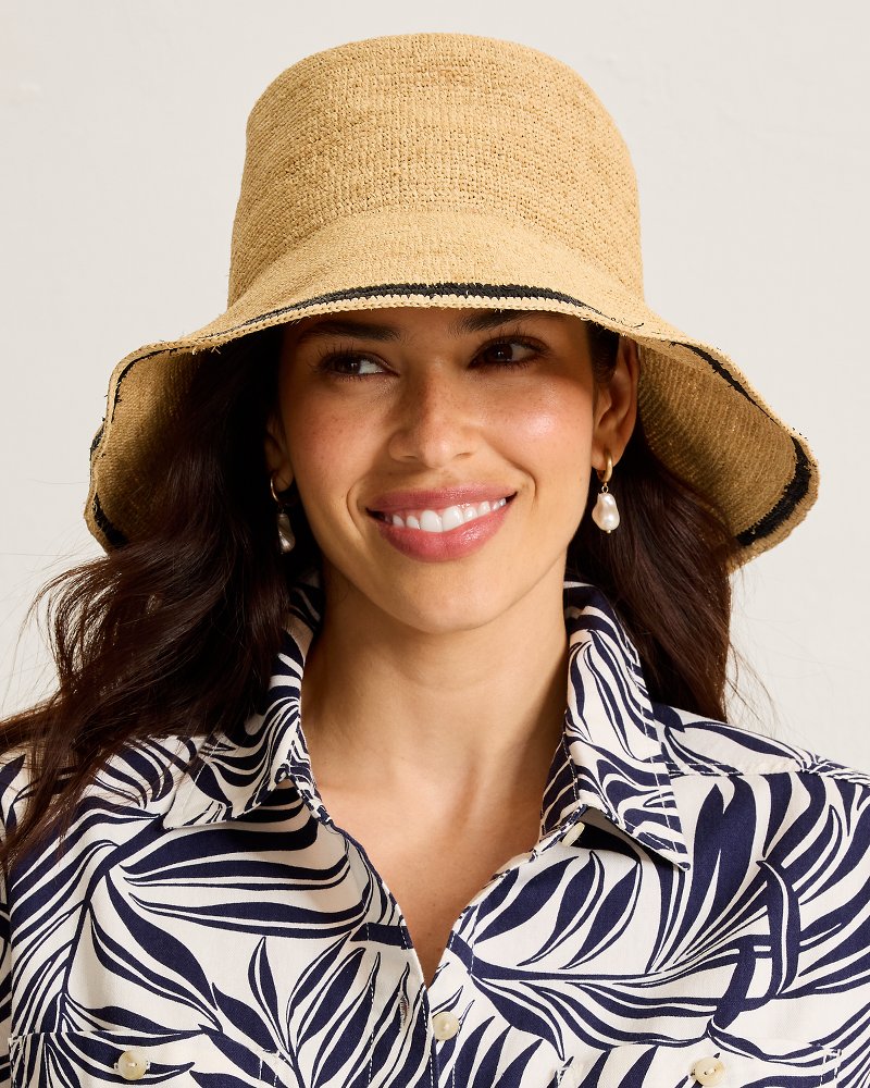 Crochet Stripe Bucket Hat - Natural/Black