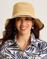 Crochet Stripe Bucket Hat - Natural/Black