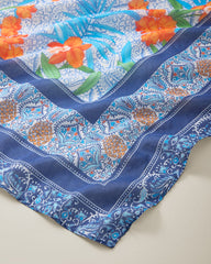 Tropical Patchwork Square Silk-Blend Scarf - Sea Blue