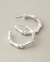 Shimmering Shores Pave Bamboo Hoop Earrings - Silver