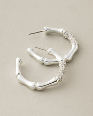 Shimmering Shores Pave Bamboo Hoop Earrings - Silver