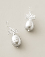 Shimmering Shores Pearl Pineapple Drop Earrings - Silver