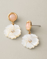 Celestial Sea Mother of Pearl Flower Drop Earrings - White