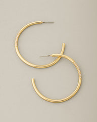 Hibiscus Charm Crystal Hoop Earrings - Gold