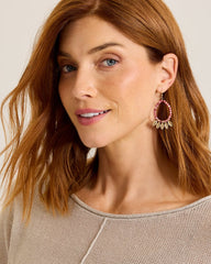 Flora Palms Leaf Drop Hoop Earrings - Pink Multi
