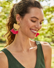 Vida Bahama Raffia Half-Moon Tassel Earrings - Fuschia