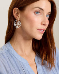 Harbor Glow Monstera Hoop Earrings - Silver