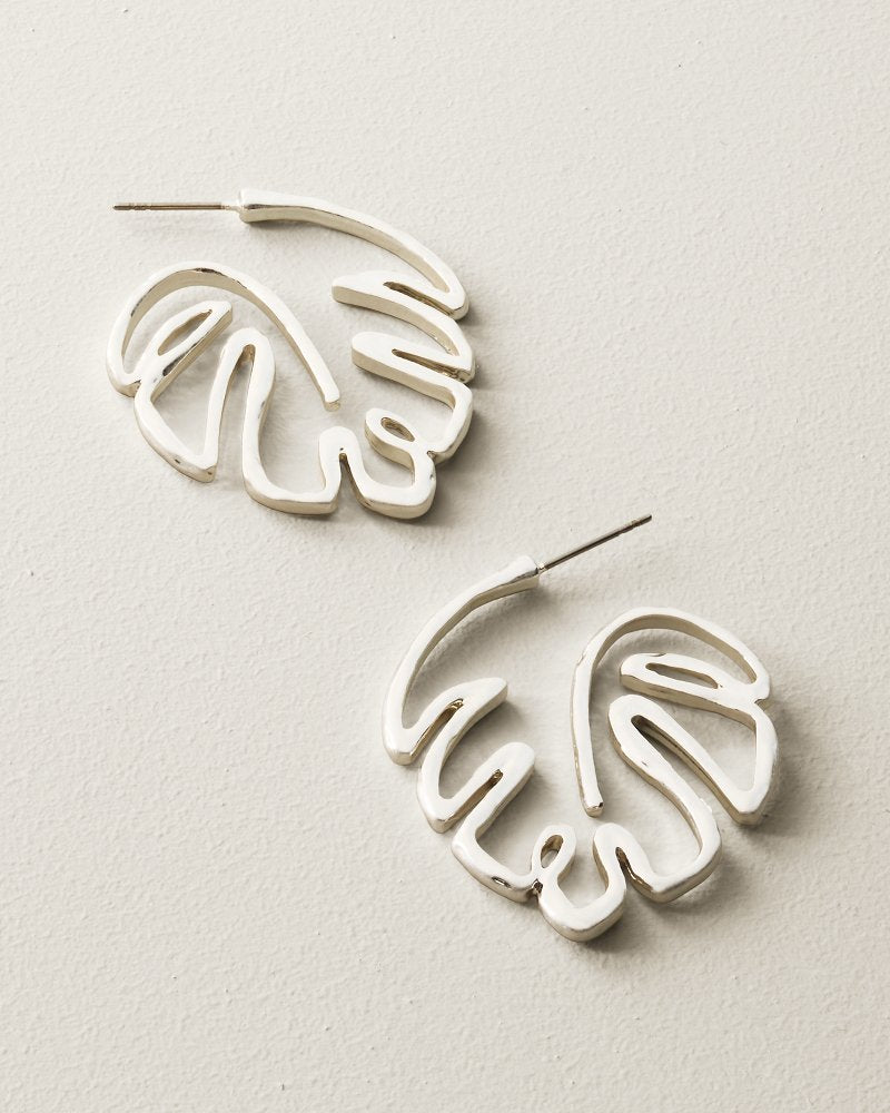 Harbor Glow Monstera Hoop Earrings - Silver