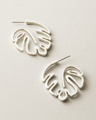 Harbor Glow Monstera Hoop Earrings - Silver