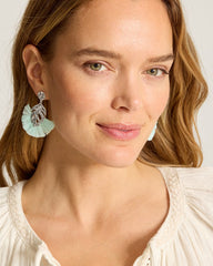 Sunset Tides Raffia Monstera Statement Earrings - Silver