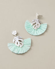 Sunset Tides Raffia Monstera Statement Earrings - Silver