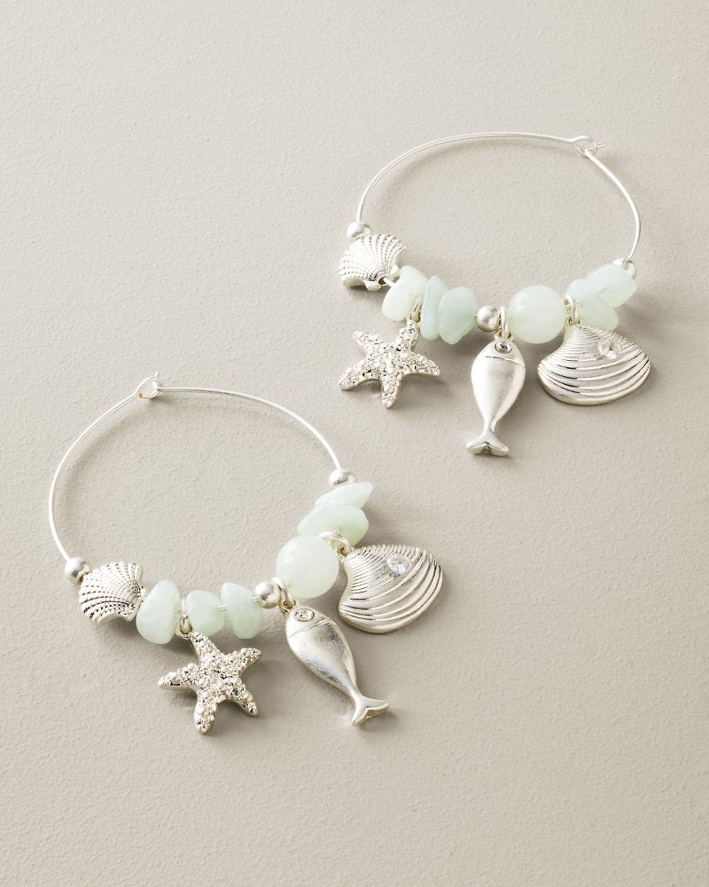 Harbor Glow Sealife Charm Hoop Earrings - Silver