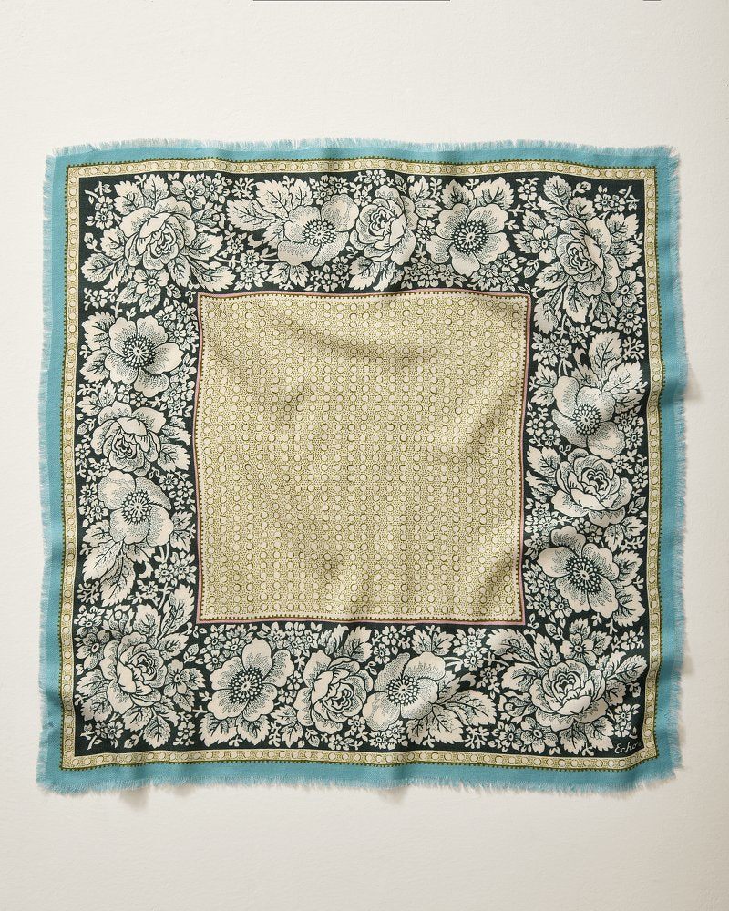 Vintage Floral Wool Bandana - Olive