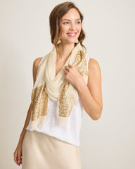 Sequin Border Wrap Scarf - Cream