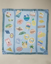 Travel Stickers Square Silk Scarf - Blue Shadow