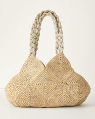 Foggia Lux Crochet Raffia Tote - Natural/Silver