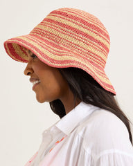 Raffia Stripe Bucket Hat - Melon