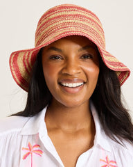 Raffia Stripe Bucket Hat - Melon
