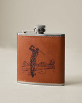 Embossed Leather Golf Flask - Brown