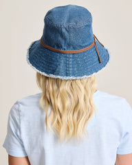 Fringed Packable Bucket Hat - Denim