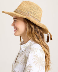 Lizzy Crochet Raffia Packable Cowboy Hat - Natural