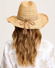 Lizzy Crochet Raffia Packable Cowboy Hat - Natural