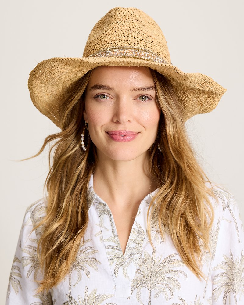 Lizzy Crochet Raffia Packable Cowboy Hat - Natural