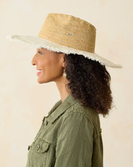 Melissa Lux Fringe Raffia Hat - Natural/White/Silver