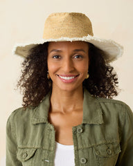 Melissa Lux Fringe Raffia Hat - Natural/White/Silver