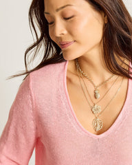 Hibiscus Charm Multi-Row Layered Charm Necklace - Gold