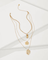 Hibiscus Charm Multi-Row Layered Charm Necklace - Gold