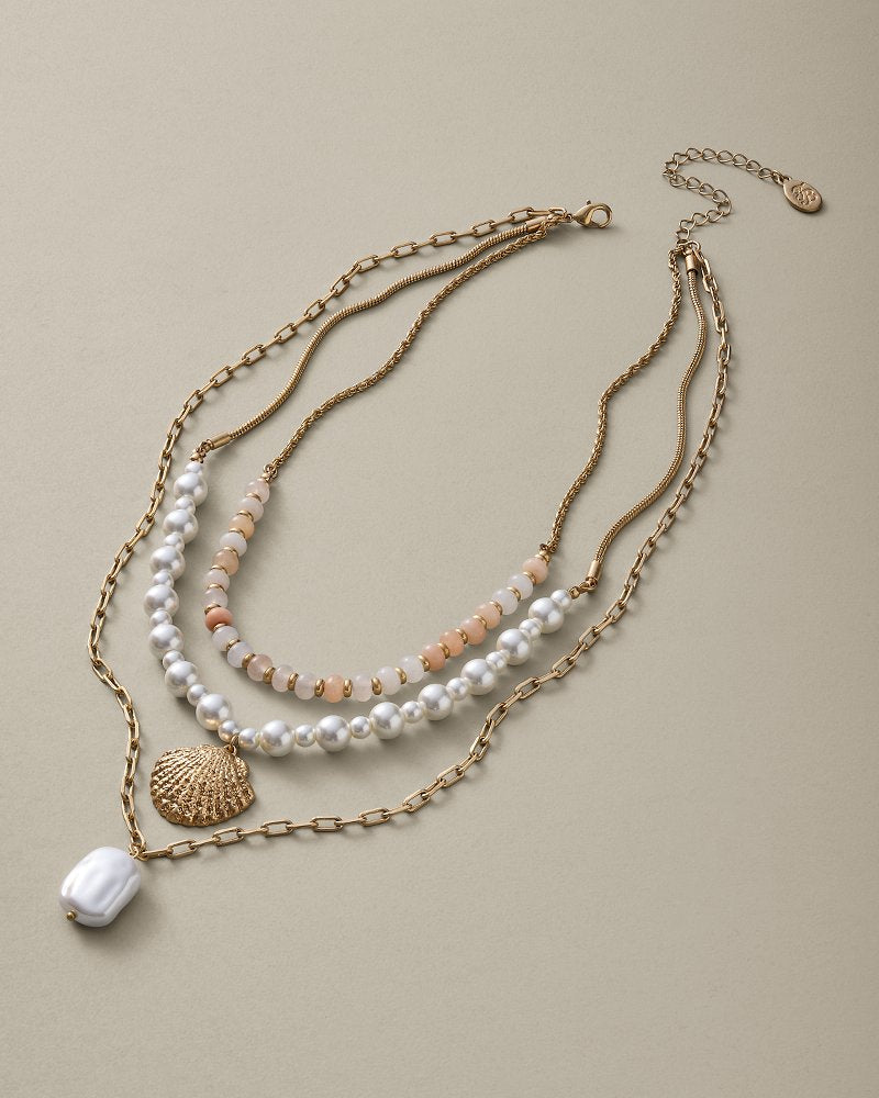 Rose Coast Mixed Material Statement Necklace - Gold