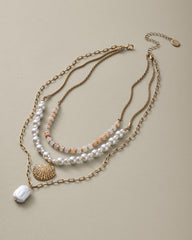 Rose Coast Mixed Material Statement Necklace - Gold