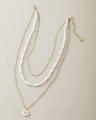 Celestial Sea Mother of Pearl Flower Layered Necklace - Gold